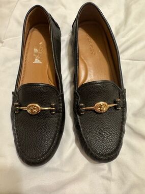 Coach Black Pebbled Leather Loafers with Gold Accent